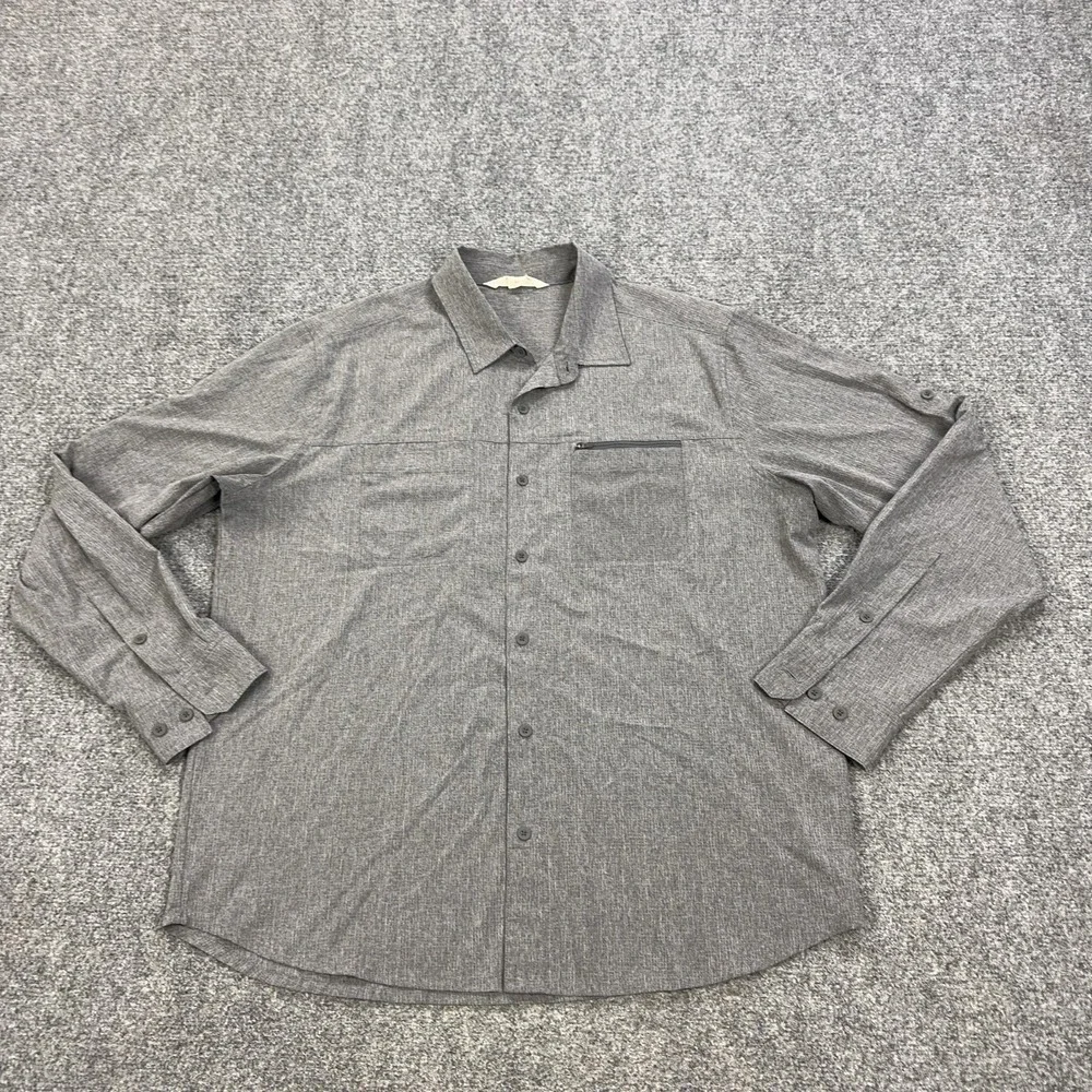 Ultimate Terrain Shirt Mens XL Gray Solid Stretch Long Sleeve Button Up Casual